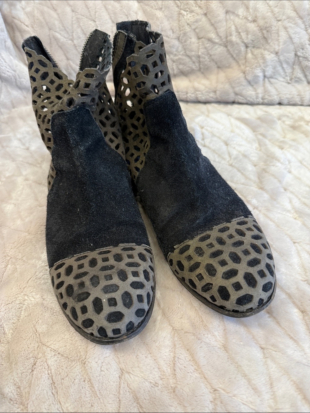 rebels Black and Gray Laser-Cut Suede Ankle Boots